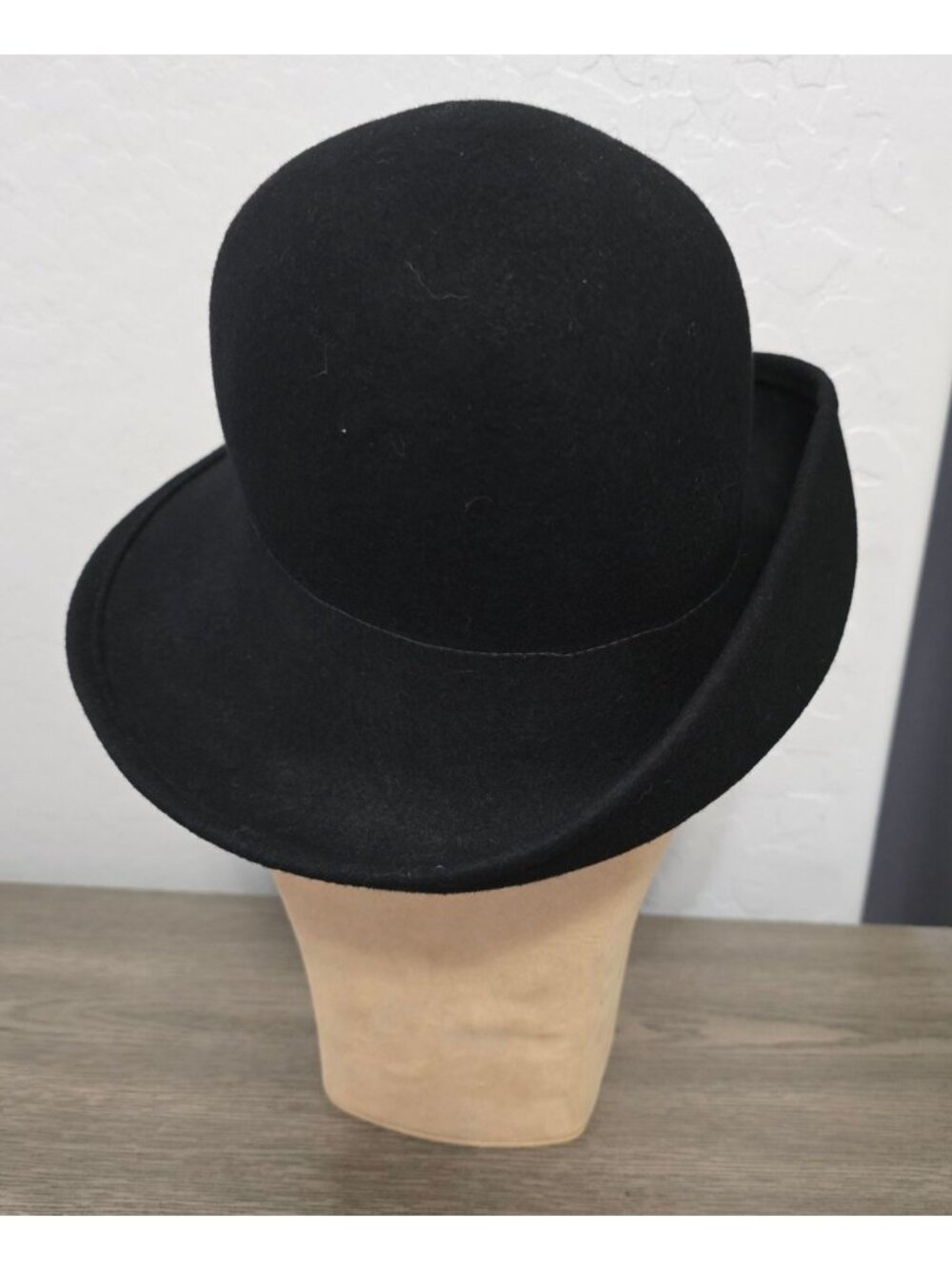 Vintage Mondi Accessories Black Wool Bowler Derby Hat Made In Italy